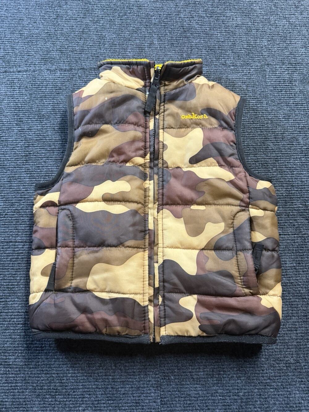 Oshkosh Boys Puffer Jacket Vest Orange Brown Camouflage Size 2T
